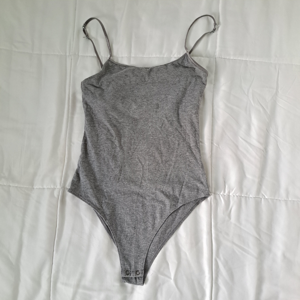 Aeropostale Gray Ribbed Spaghetti Strap Bodysuit